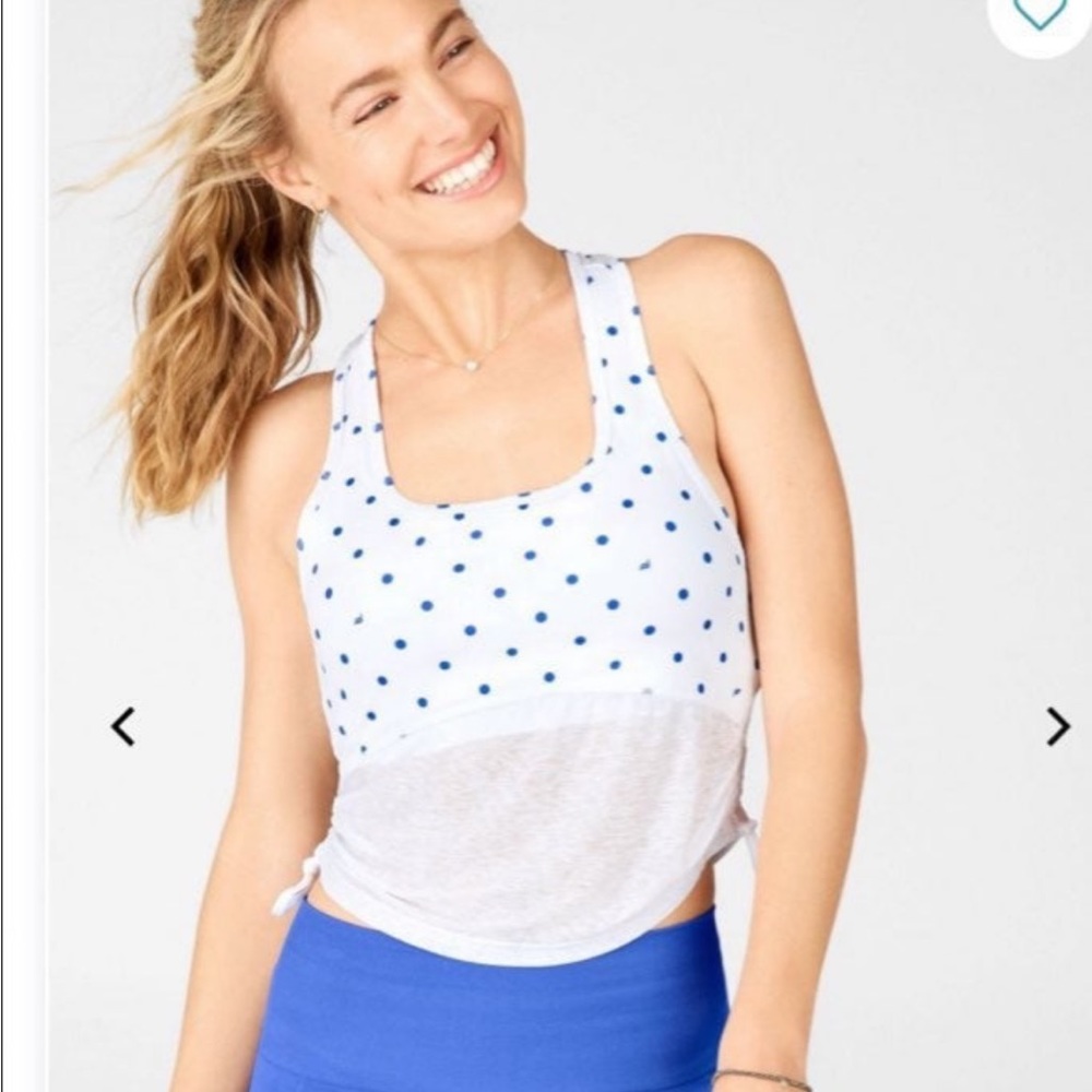 Fabletics Blue & White Polka Dot Workout Top with Built in Bra